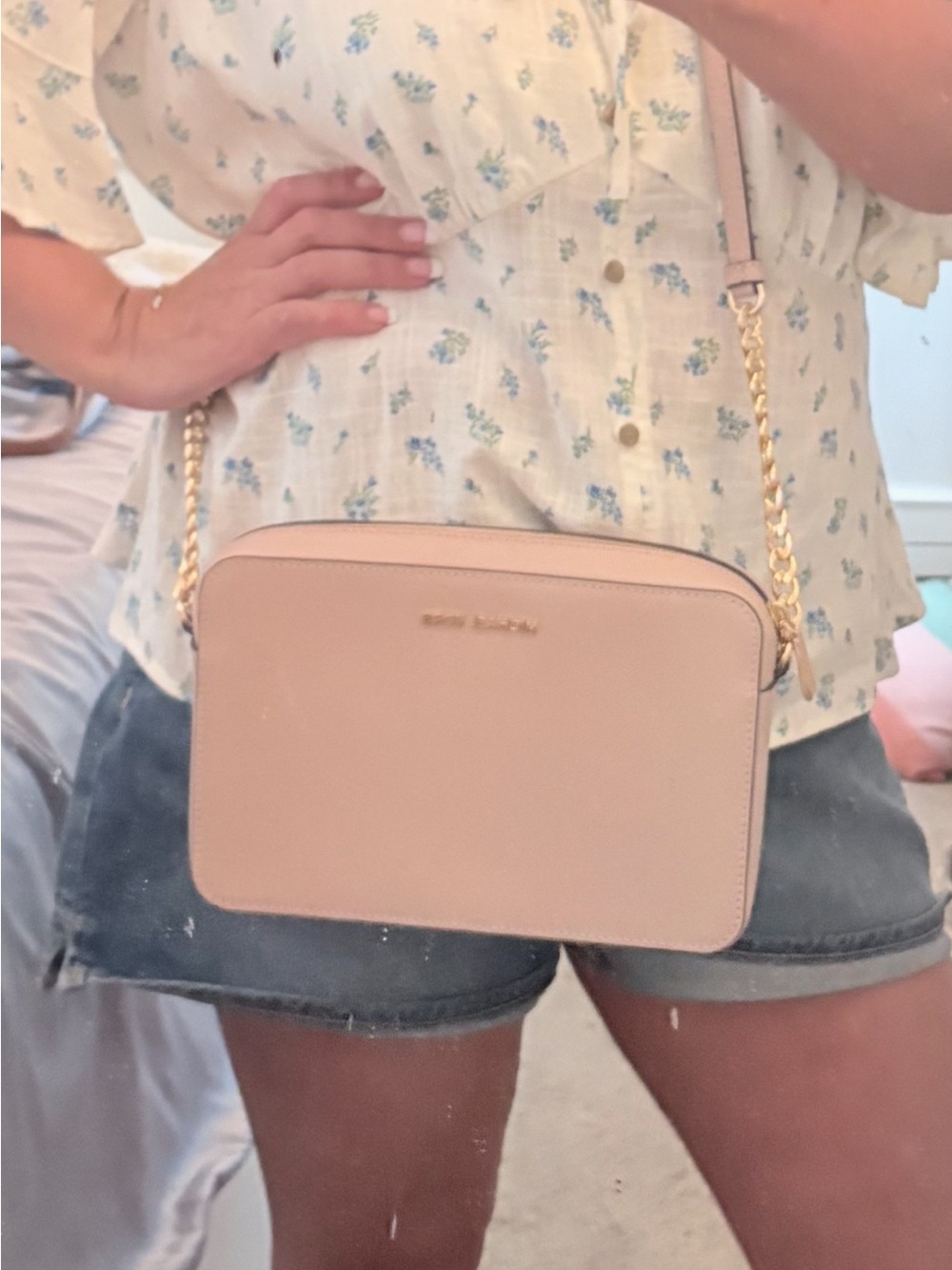 Michael Kors Pale Pink Leather Crossbody with Gold Chain